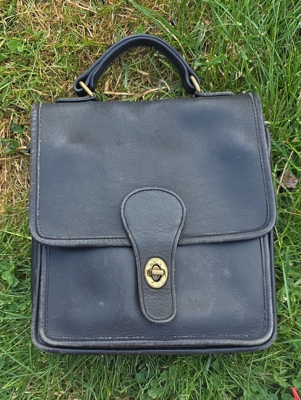 Coach Black Leather Top-Handle Satchel with Gold-Tone Turn Lock G6L-5130